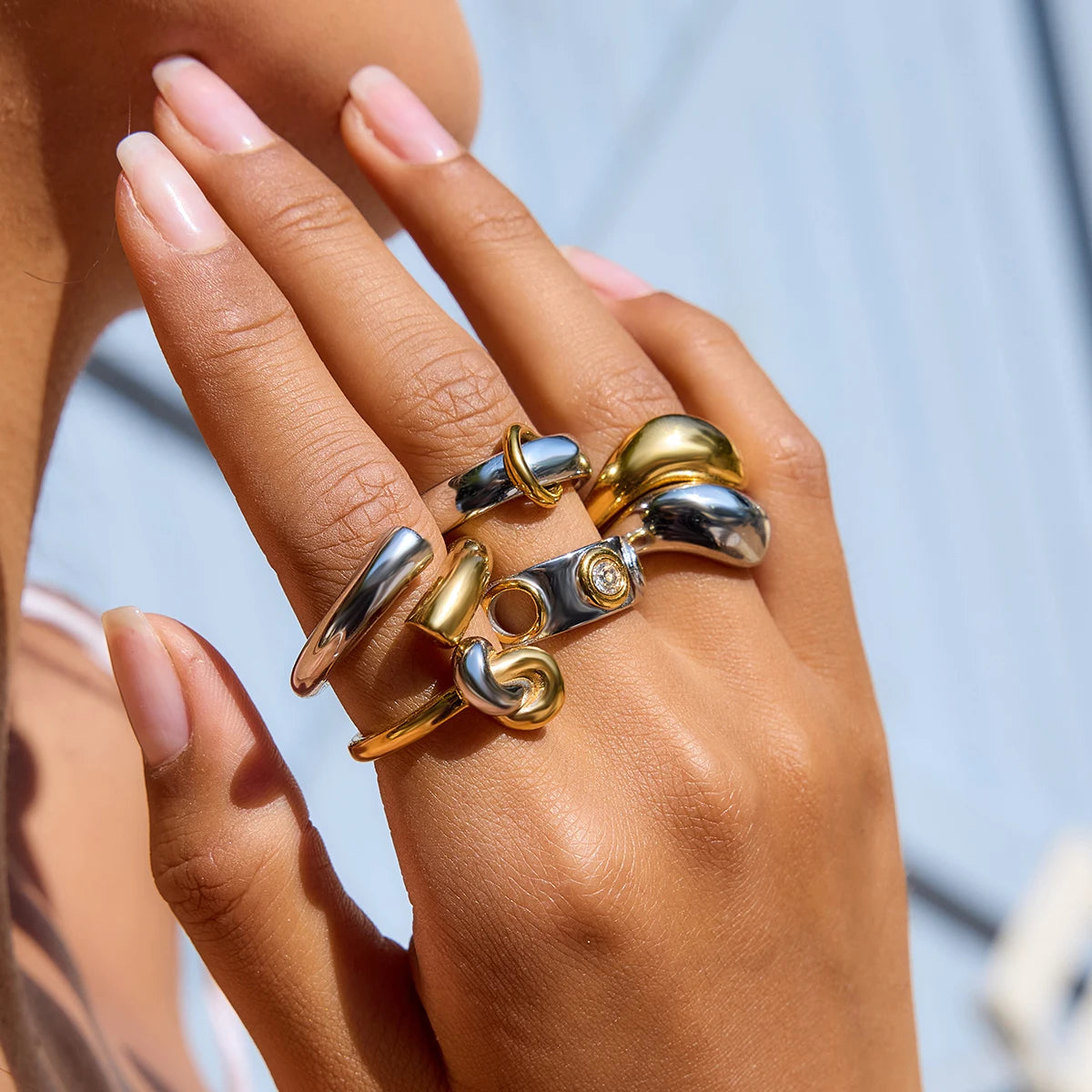 Two-Tone Hollow Irregular Ring — Stainless Steel · PS363