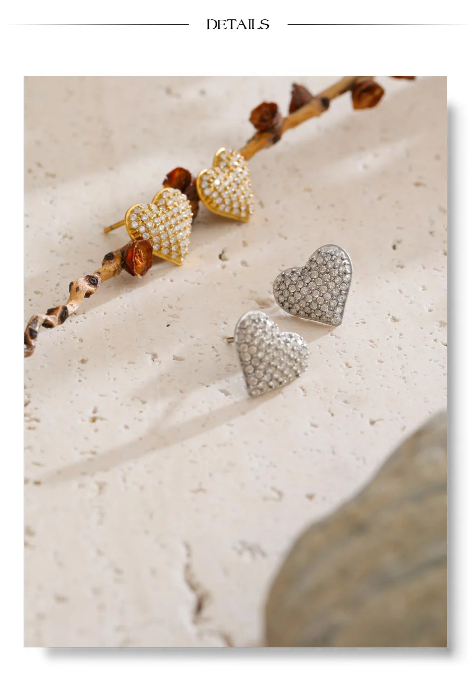 Cubic Zirconia Heart Earrings — Gold-Plated Stainless Steel with Cubic Zirconia · PS1524