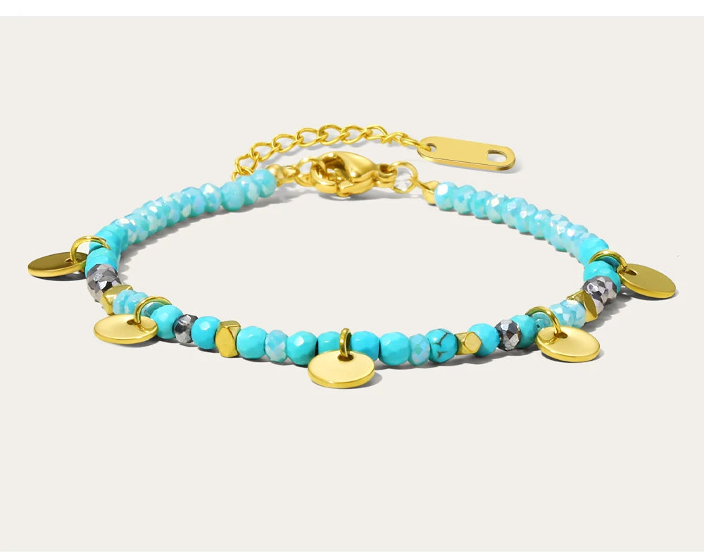 Colorful Natural Stone Beaded Bracelet — 316L Stainless Steel · PS476
