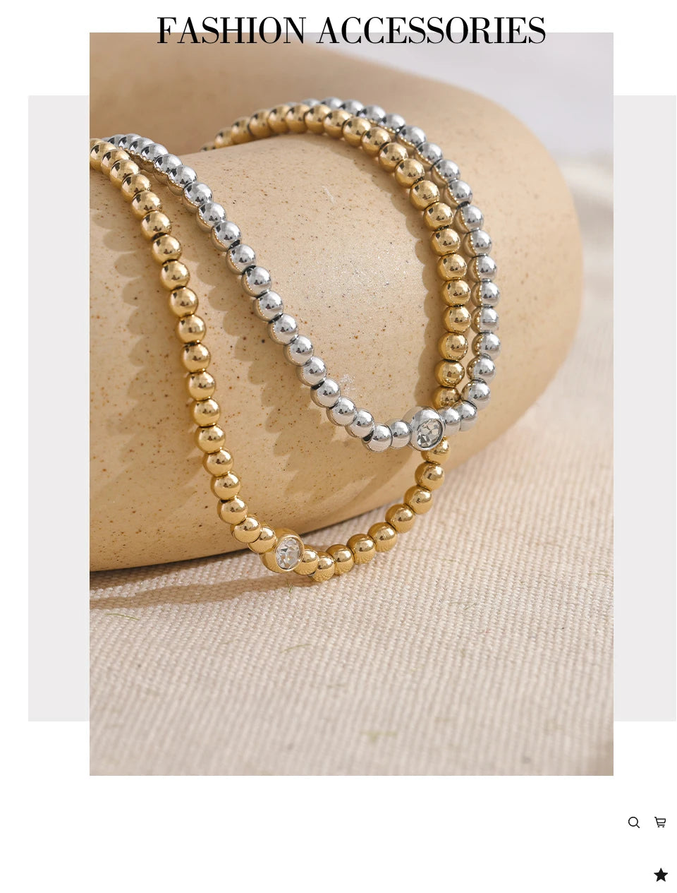 Cubic zirconia beaded geometric necklace in 18K gold-plated stainless steel with cubic zirconia.