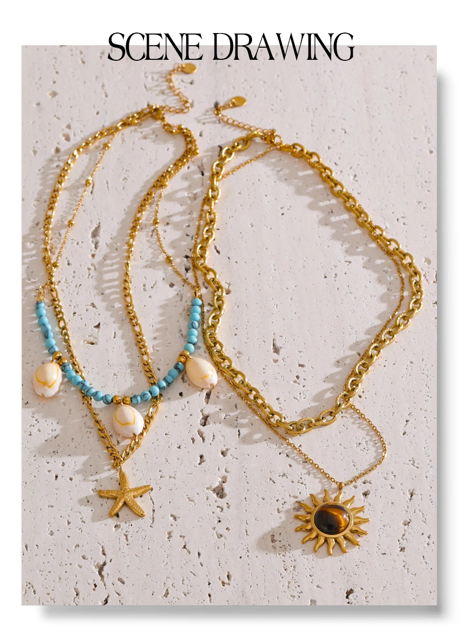 Sun geometric necklace in gold-plated stainless steel.