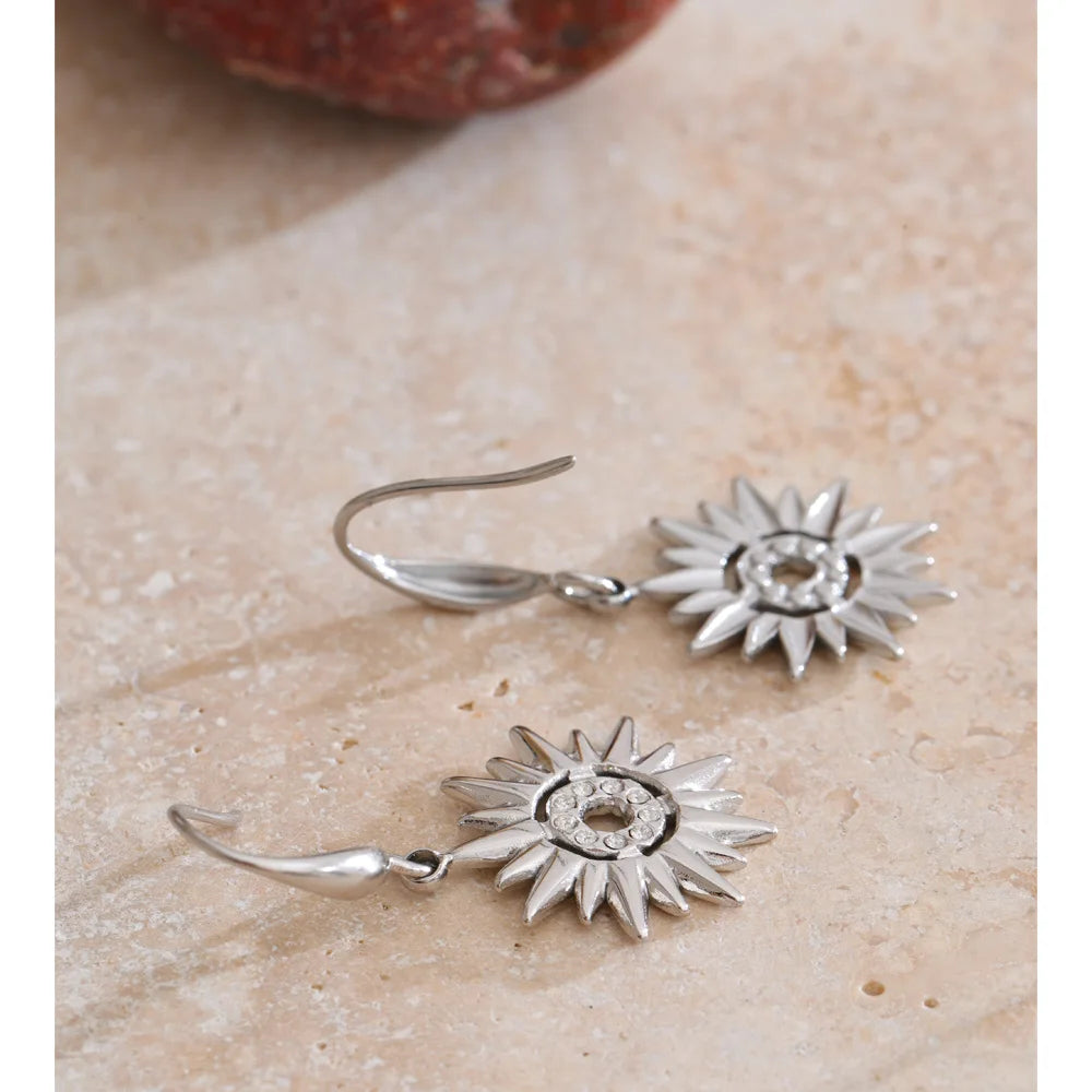 Cubic Zirconia Sun Earrings — Gold-Plated Stainless Steel with Cubic Zirconia · PS935