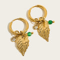 Hoop Earrings Metal Leaf Crystal Pendants — 316L Stainless Steel · PS457