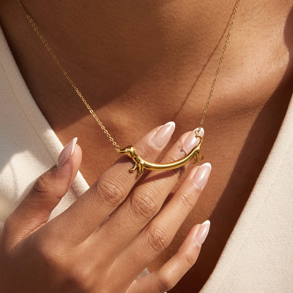 Crystal Dog Cat Pendant Necklace — 18K Gold Stainless Steel · PS2447