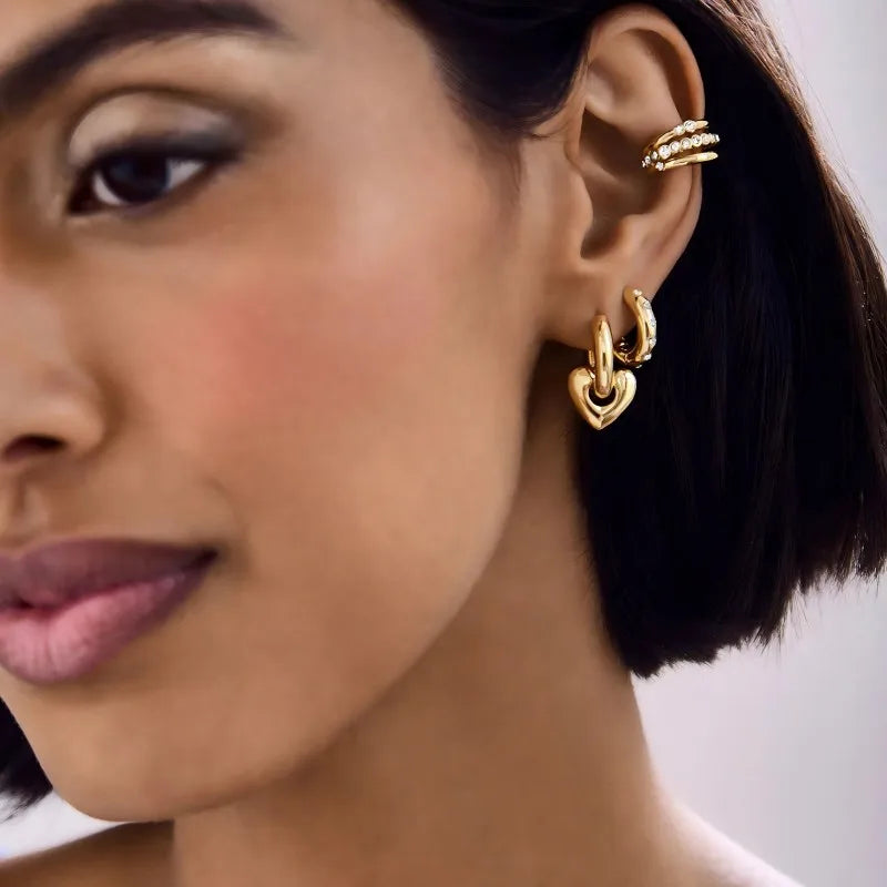 Fashion Classic 18K Gold Plated Flower Heart Dangle Earrings Glossy Waterproof Stainless Steel Star Moon Pendant Hoop Earrings