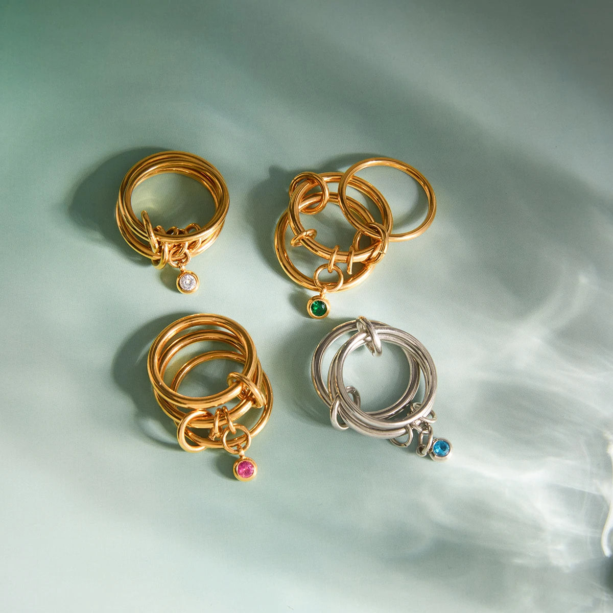 Mixed Crystal Ring Stack — Stainless Steel · PS228