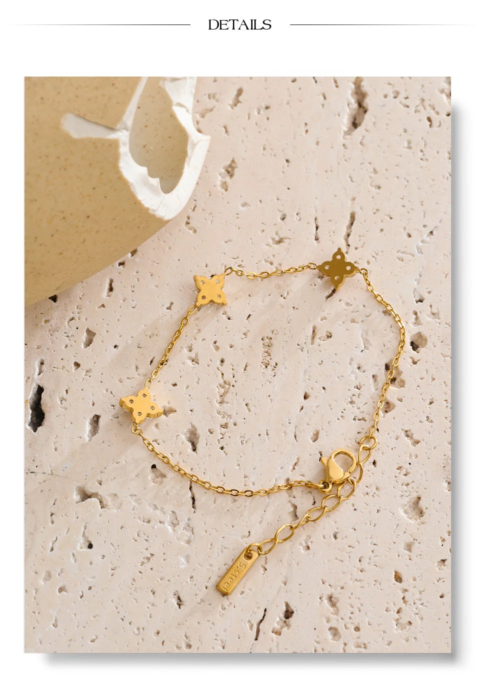 Cubic Zirconia Flower Chain Bracelet — Gold-Plated Stainless Steel with Cubic Zirconia · PS1539