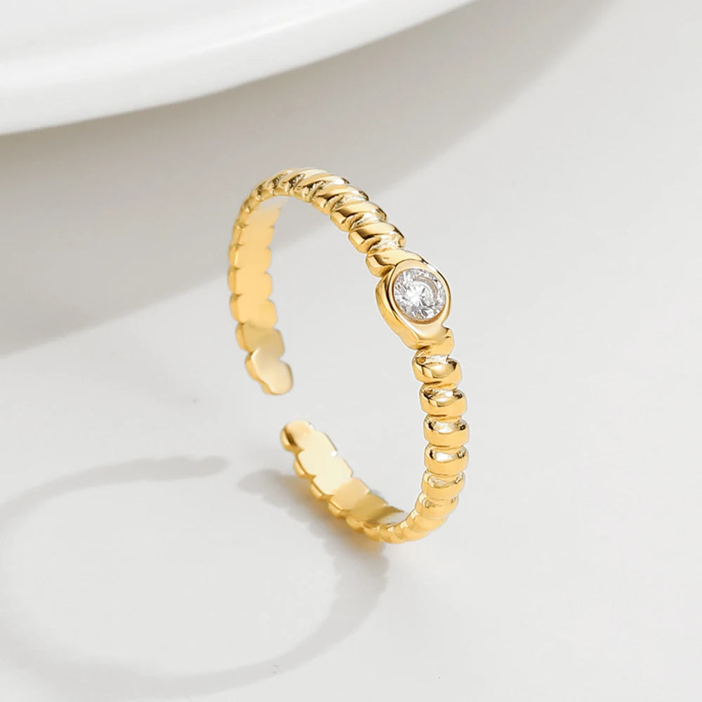 Zircon Adjustable Opening Irregular Shape Ring — 316L Stainless Steel · PS444