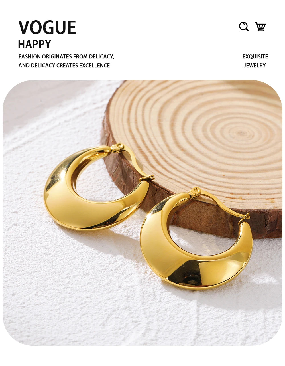 Hoop Earrings Chunky Glossy Metallic — 316L Stainless Steel · PS415
