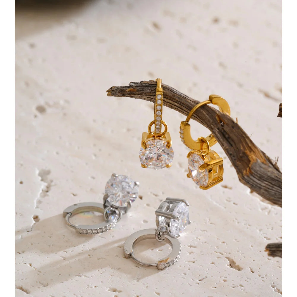 Cubic Zirconia Geometric Earrings — Gold-Plated Stainless Steel with Cubic Zirconia · PS1426