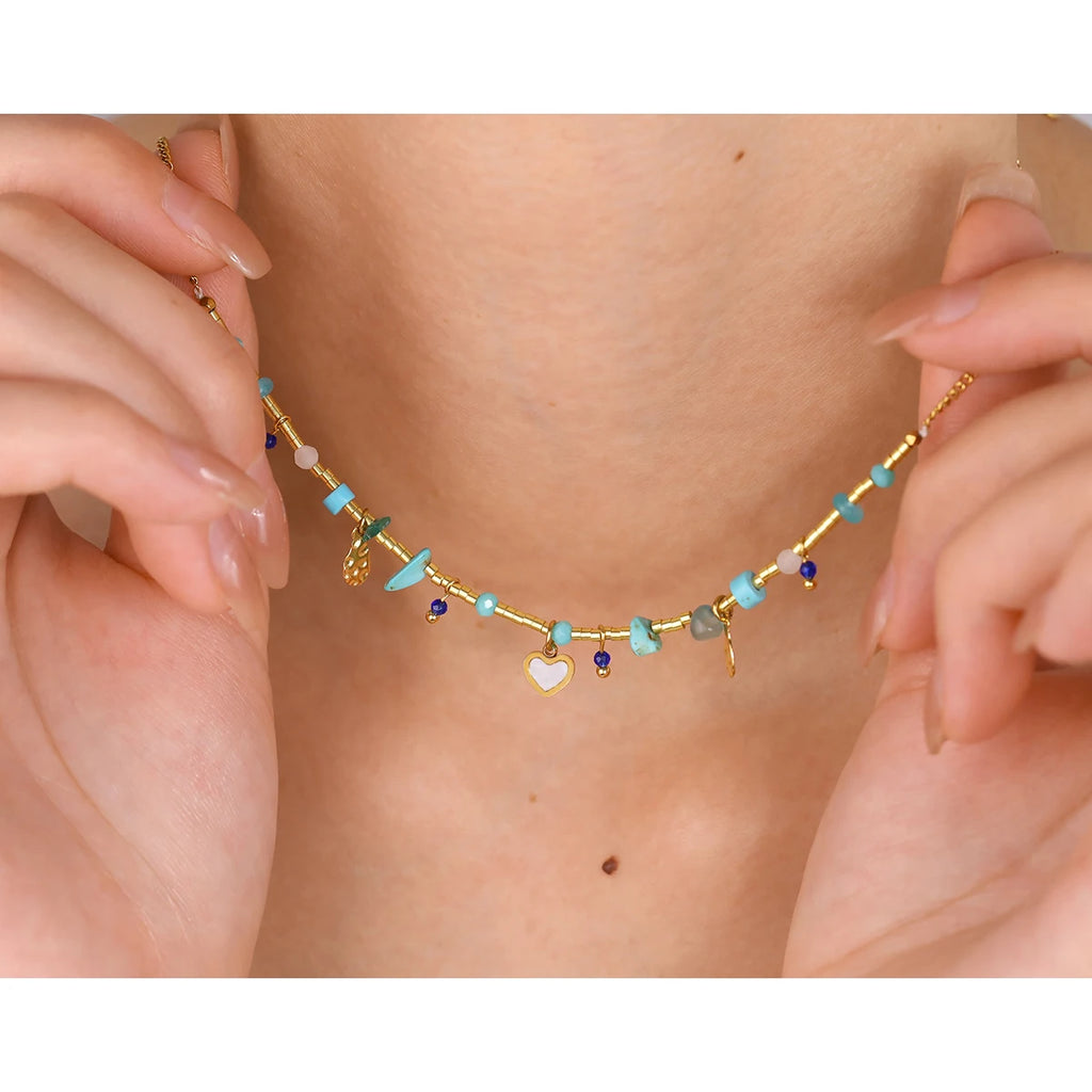 Boho Natural Stone Necklace Vintage Ethnic — 316L Stainless Steel · PS471