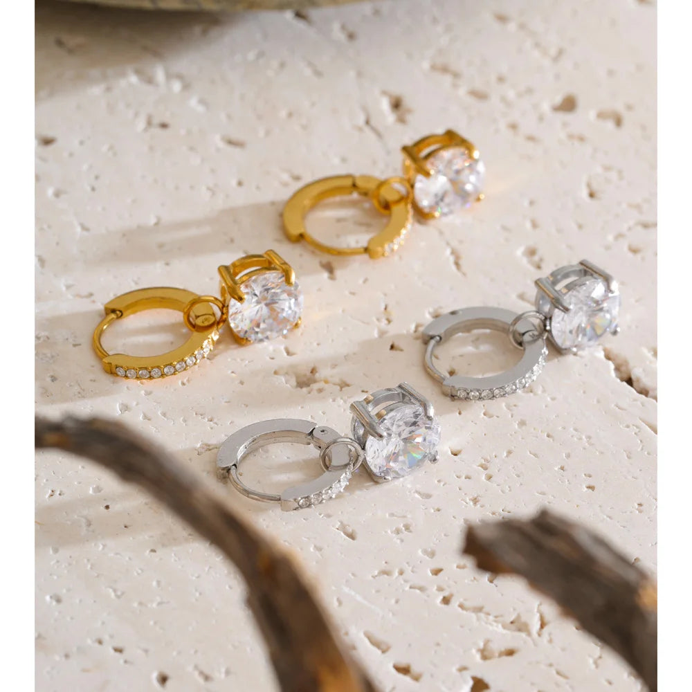 Cubic Zirconia Geometric Earrings — Gold-Plated Stainless Steel with Cubic Zirconia · PS1426