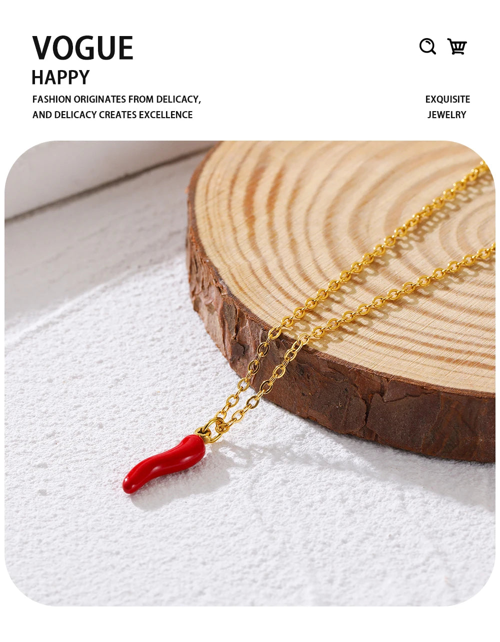 Chain Necklace Enamel Red Hot Pepper Pendant — 316L Stainless Steel · PS474