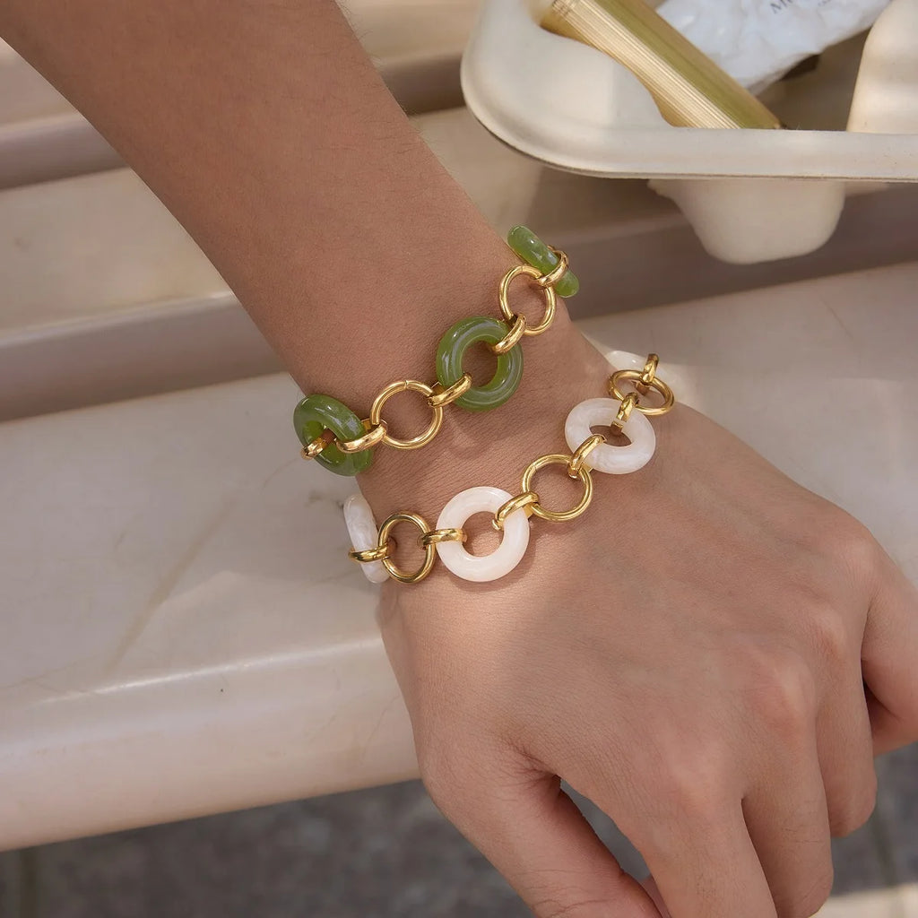 White Green Resin Bracelet — Stainless Steel · PS379