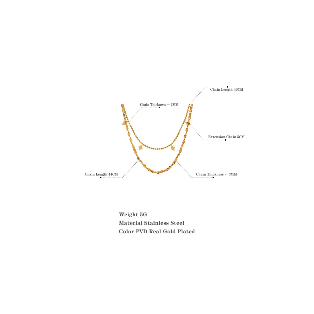 Geometric chain layered necklace in gold-plated stainless steel.