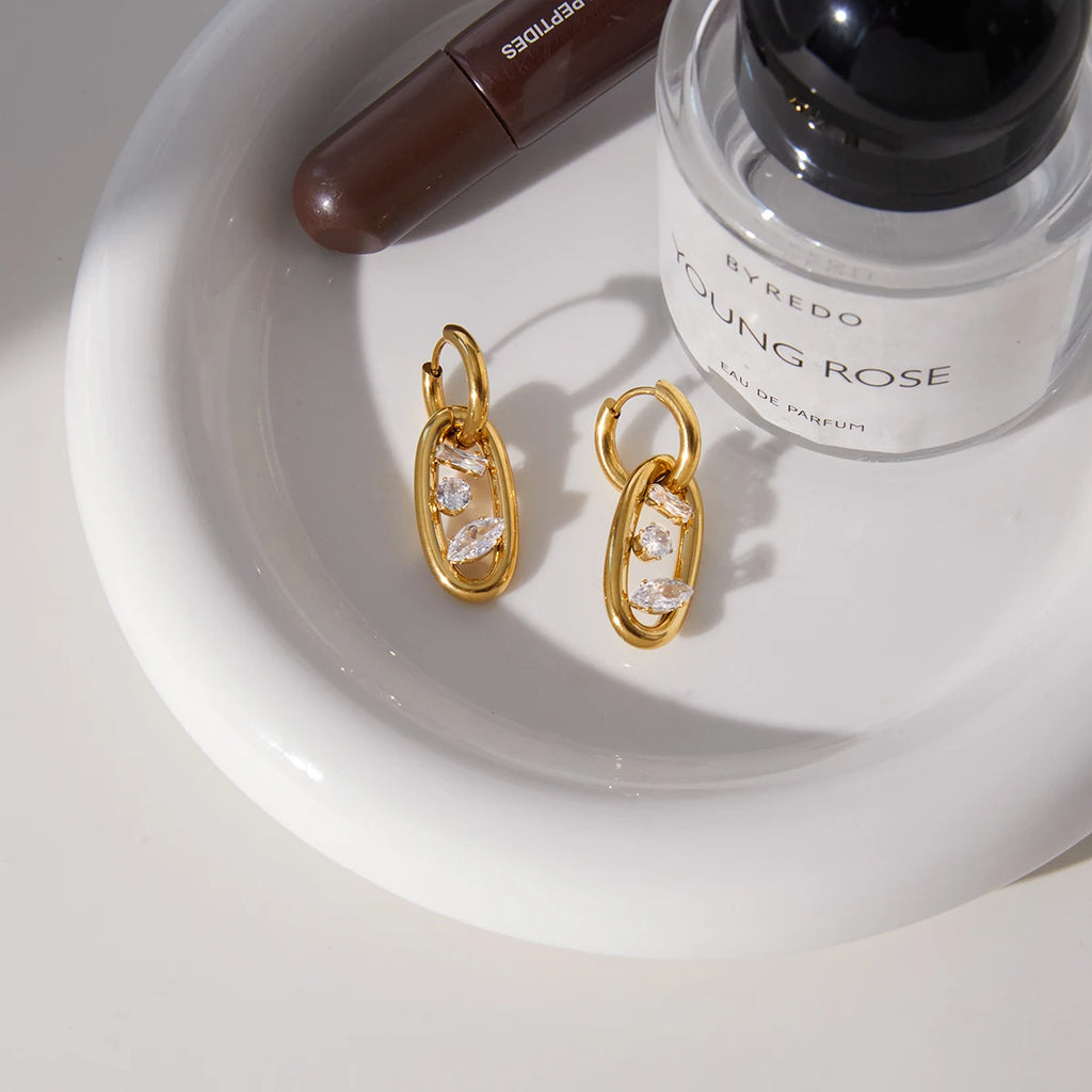 CZ Link Hoop Earrings — Stainless Steel · PS050