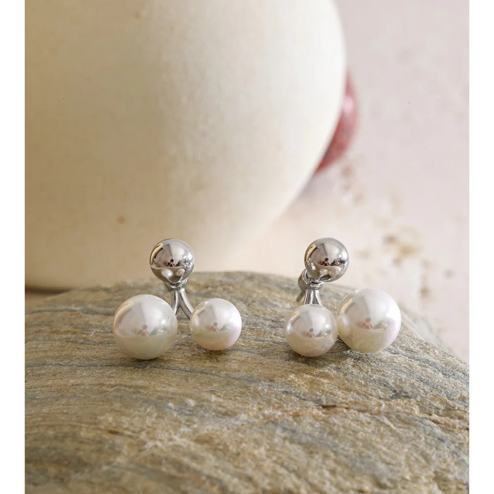 Pearl geometric earrings in gold-plated stainless steel with pearl.