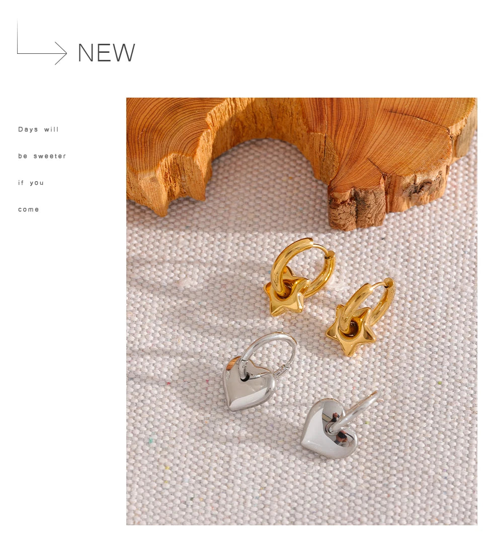 Heart star moon earrings in gold-plated stainless steel.