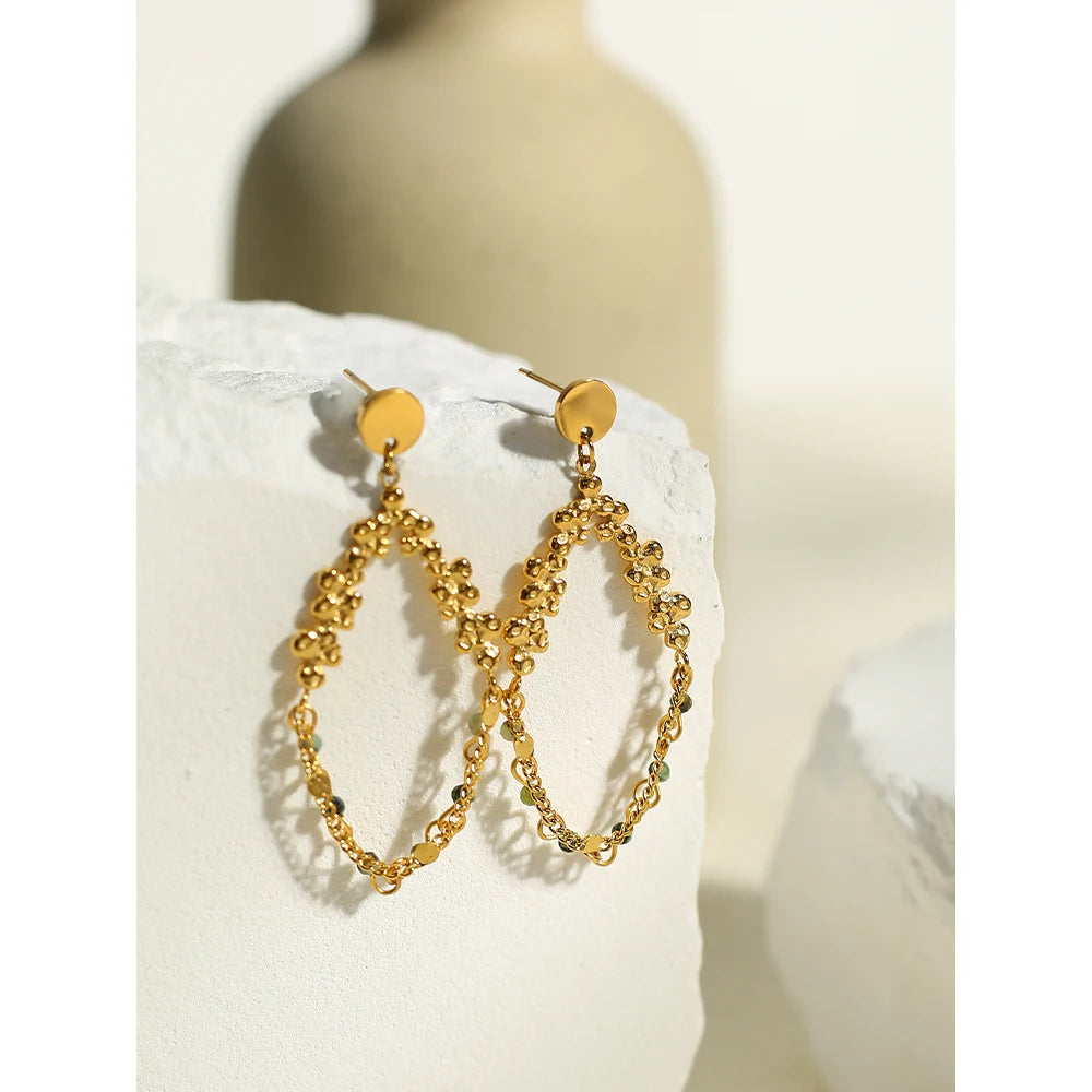 Natural Stone Chain Dangle Earrings — 316L Stainless Steel · PS479