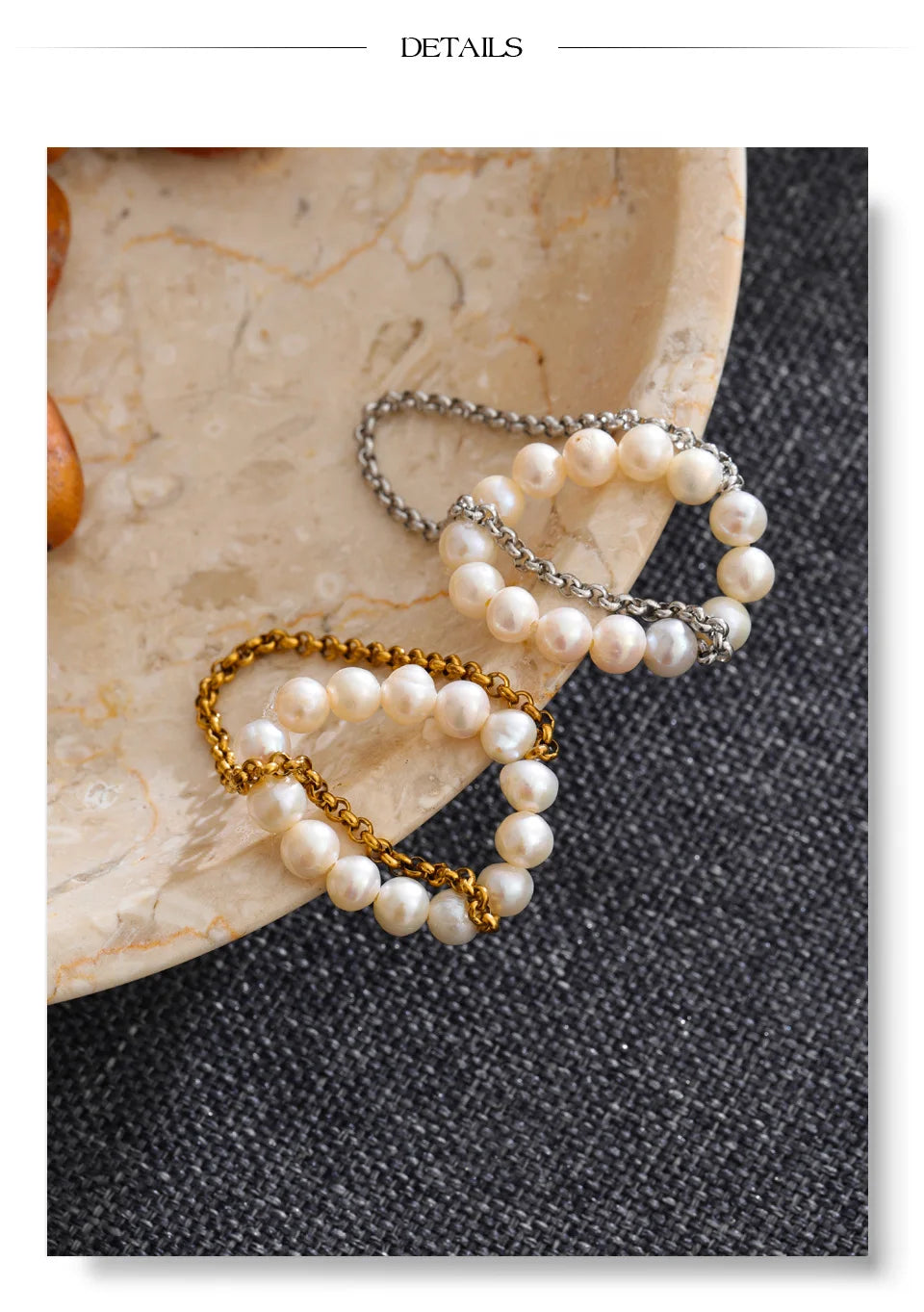 Freshwater pearl geometric necklace in 18K gold-plated stainless steel with freshwater pearl.