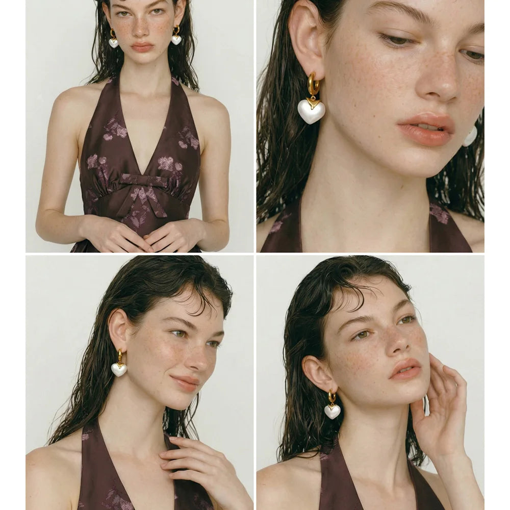 Pearl heart earrings in gold-plated stainless steel with pearl.