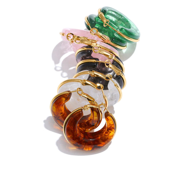 Black Acrylic Geometric Earrings — Gold-Plated Stainless Steel with Acrylic · PS2280