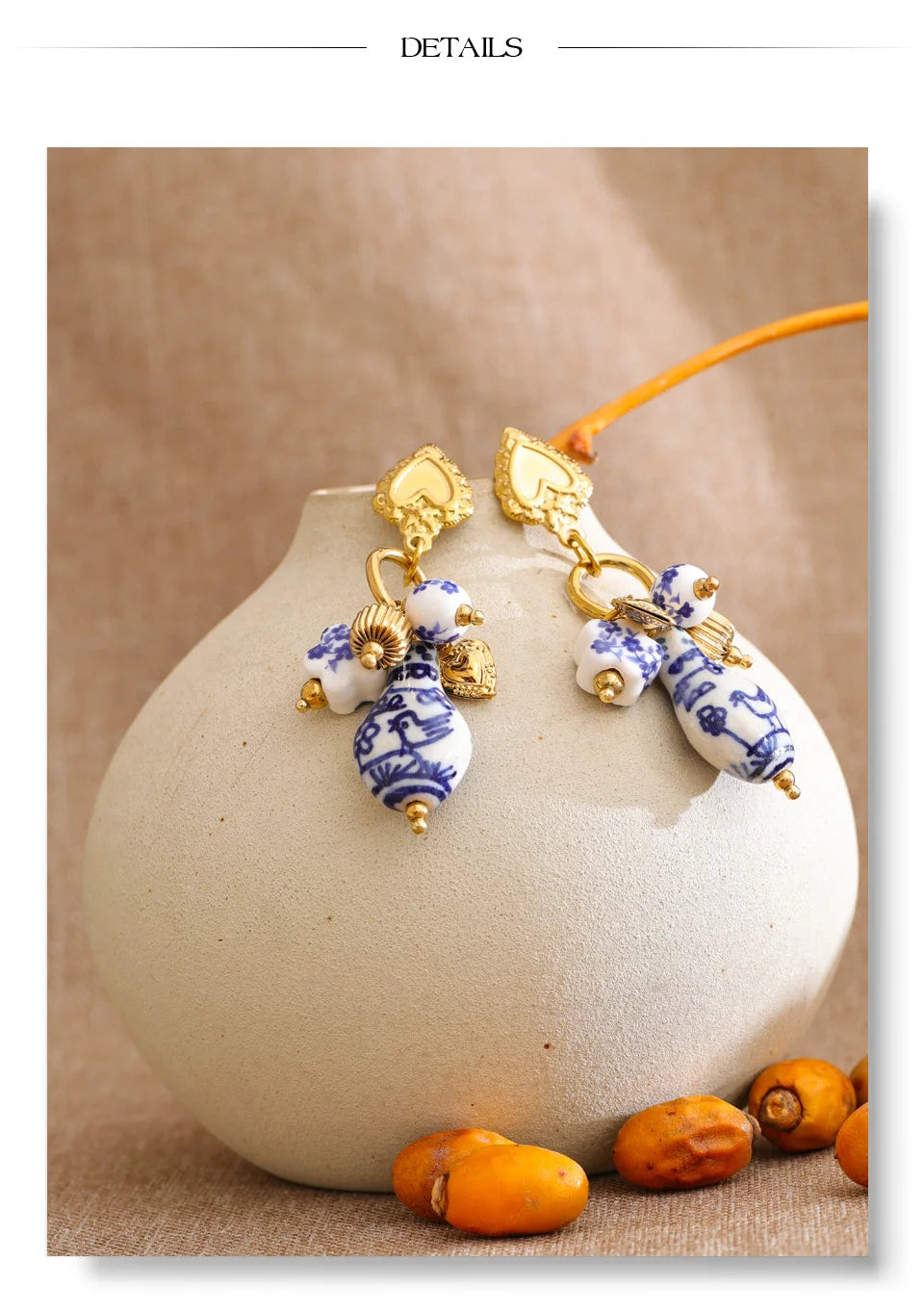 Heart flower geometric earrings in gold-plated stainless steel.