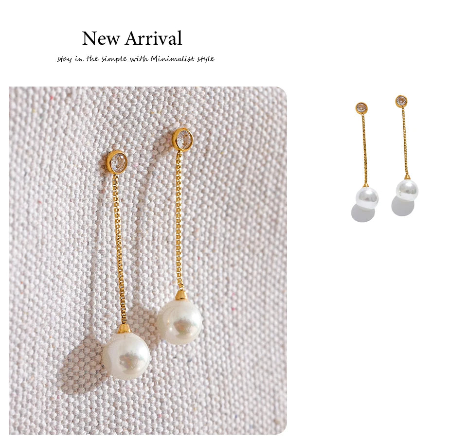 Pearl Geometric Chain Earrings — Gold-Plated Stainless Steel with Pearl · PS1602