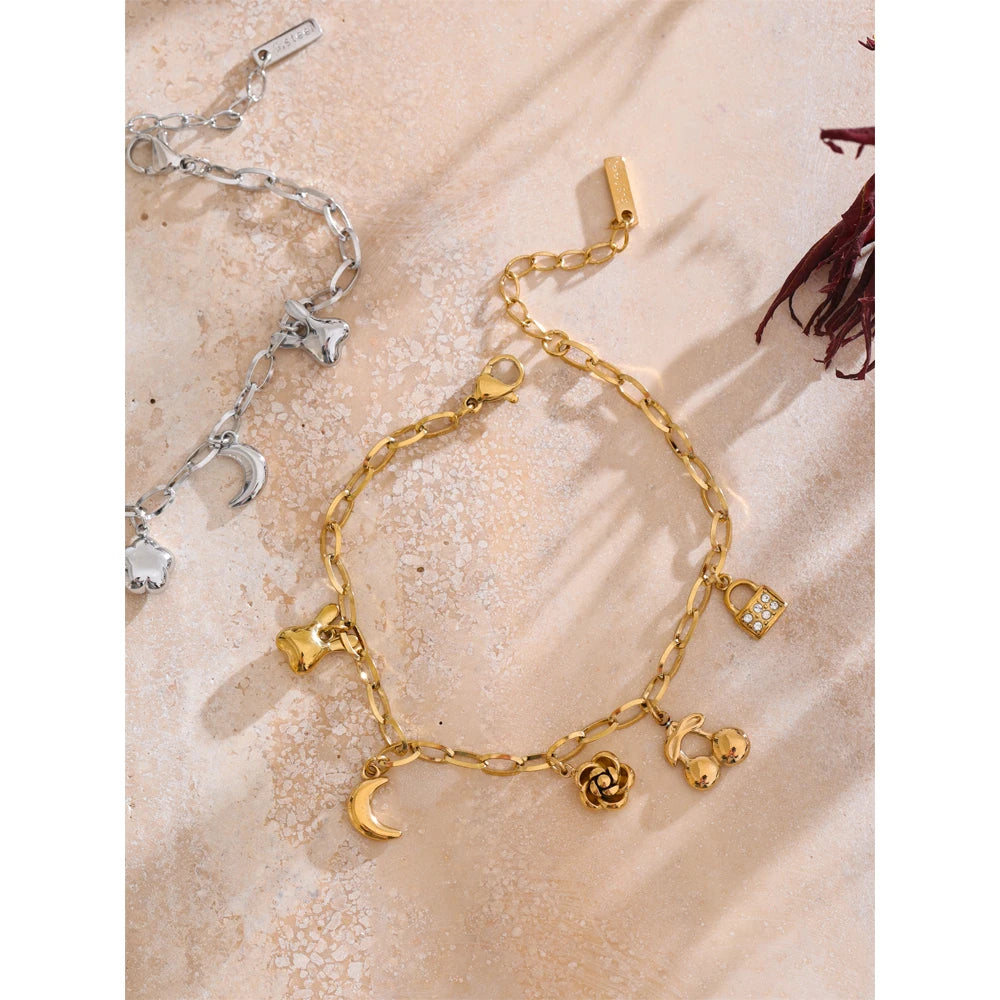 Flower Moon Geometric Bracelet — Gold-Plated Stainless Steel · PS1664