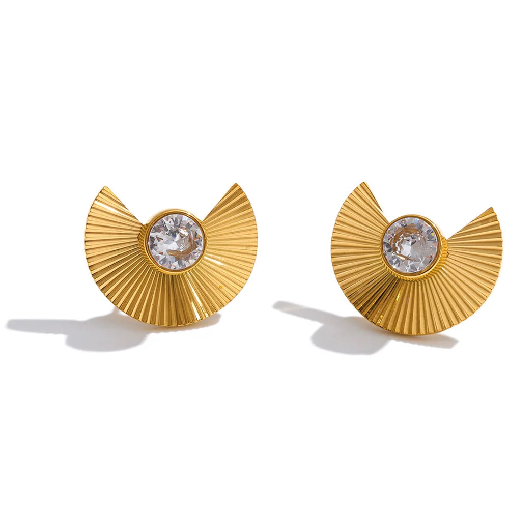 Cubic Zirconia Geometric Earrings — Gold-Plated Stainless Steel with Cubic Zirconia · PS1101