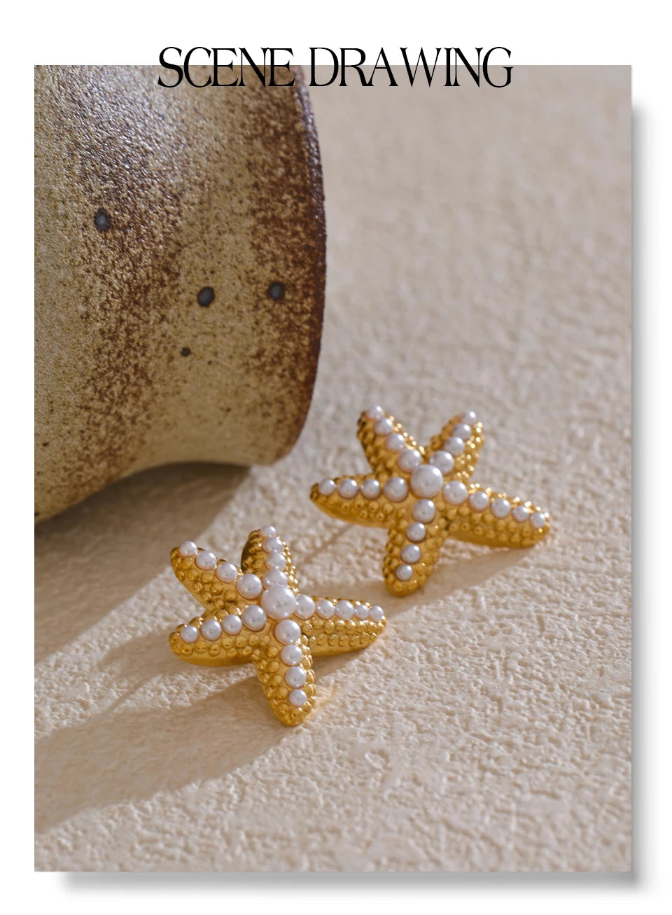 Pearl star earrings in gold-plated stainless steel with pearl.