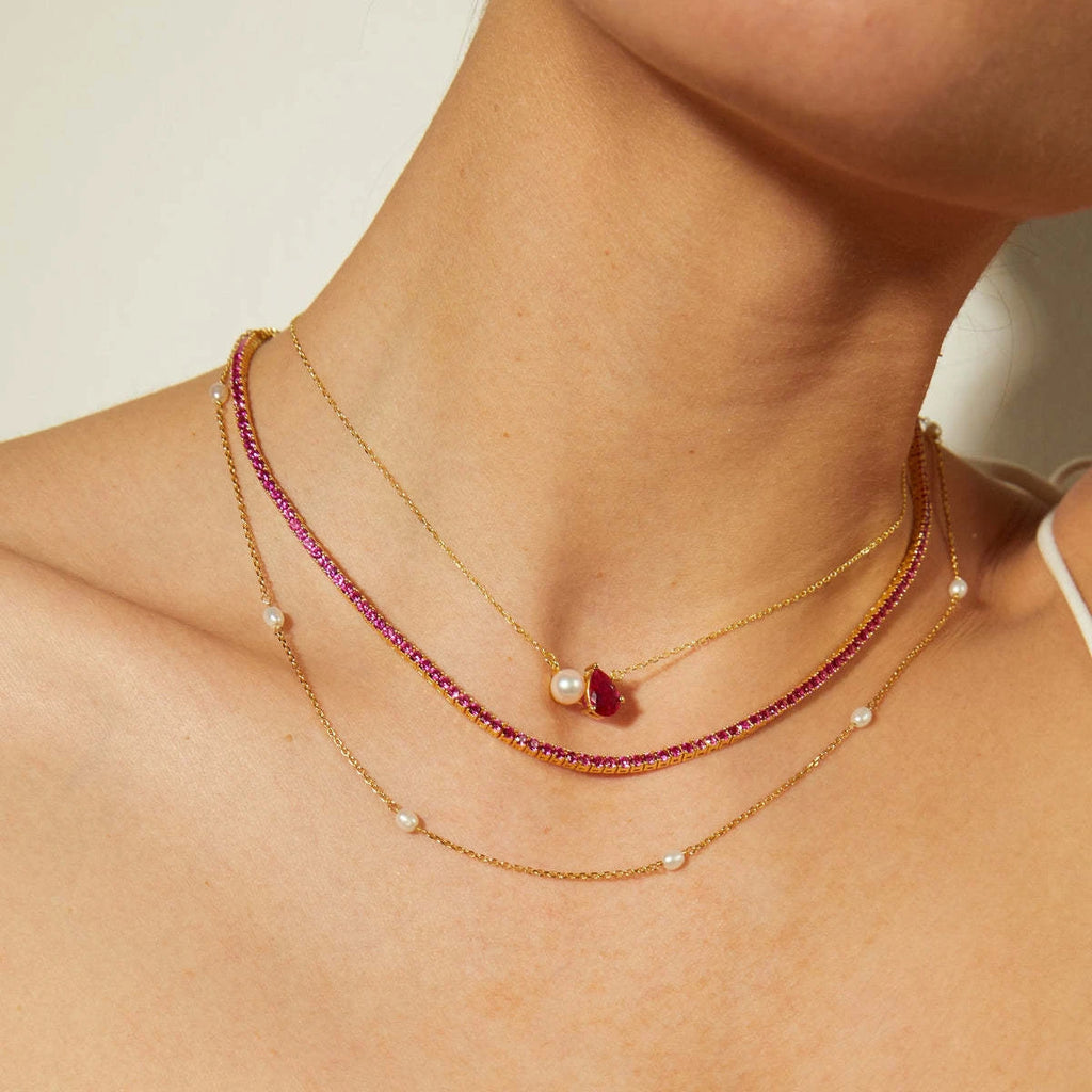 Titanium steel ins teardrop pearl December birthstone necklace zircon pendant gold-plated color preservation