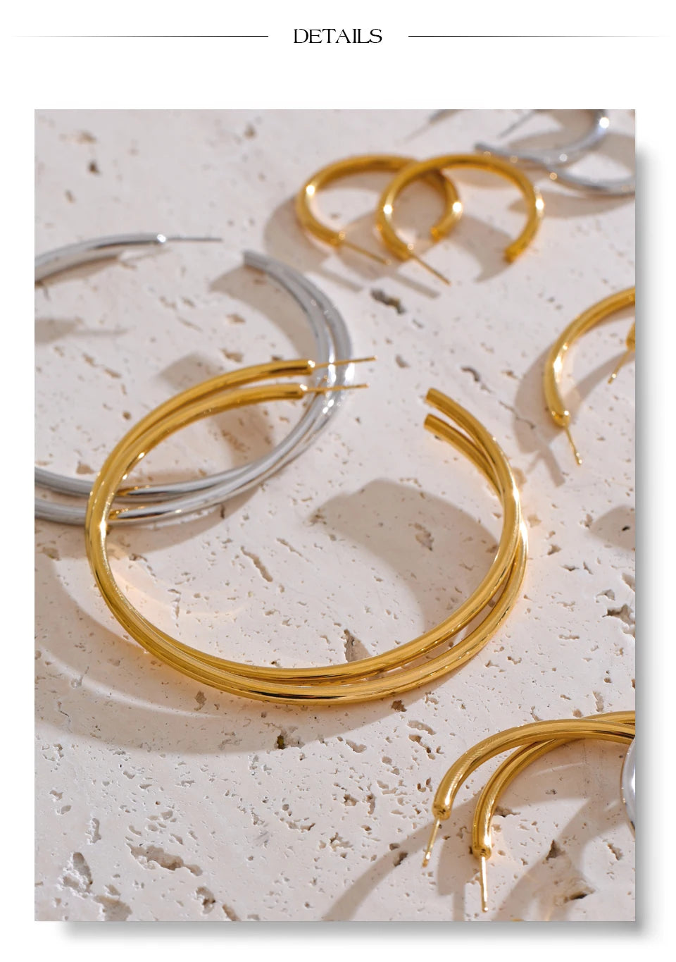 Minimalist geometric earrings in gold-plated stainless steel.