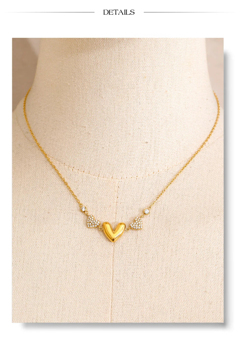 Cubic zirconia heart necklace in gold-plated stainless steel with cubic zirconia.