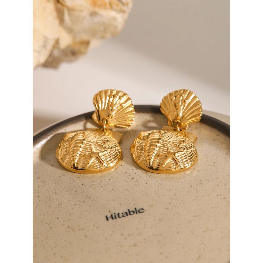 Shell Coin Drop Earrings — 316L Stainless Steel · PS079