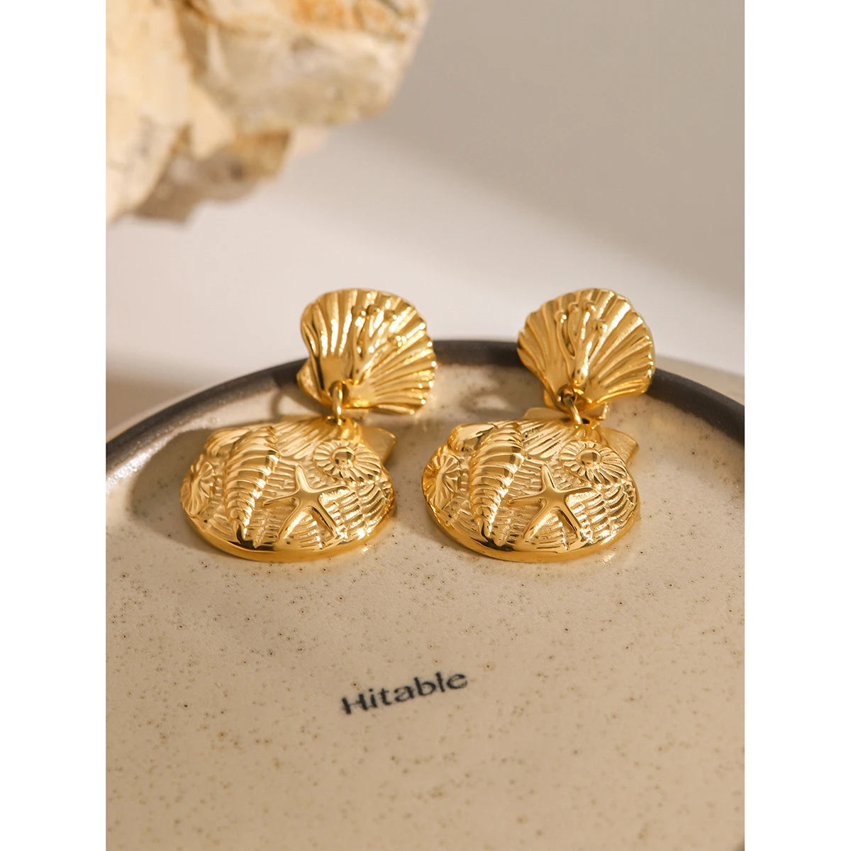 Shell Coin Drop Earrings — 316L Stainless Steel · PS079