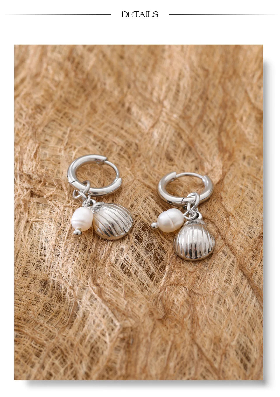 Freshwater pearl shell geometric earrings in gold-plated stainless steel with freshwater pearl and shell.