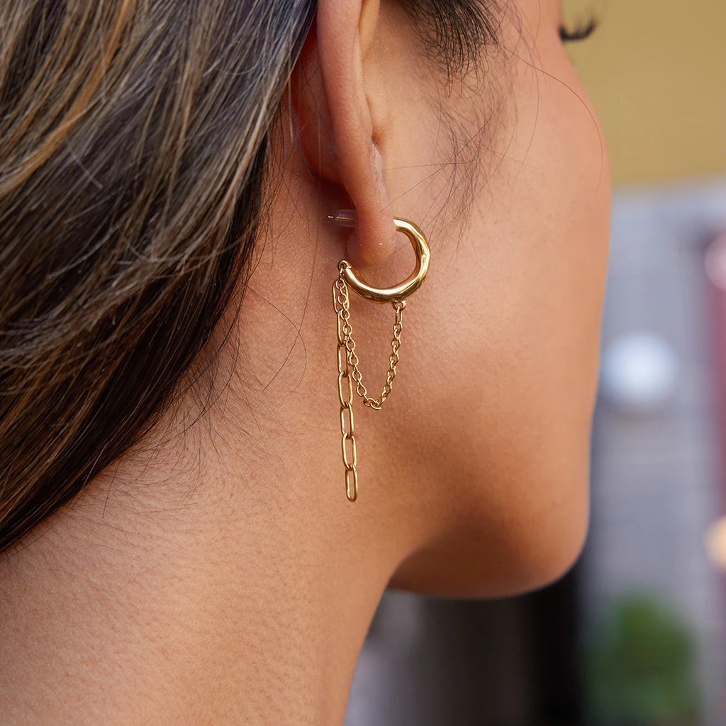 Chain Drop Hoop Earrings — Stainless Steel · PS113
