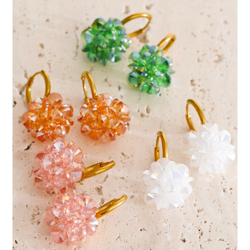 Crystal Flower Geometric Earrings — Gold-Plated Stainless Steel with Crystal · PS1990
