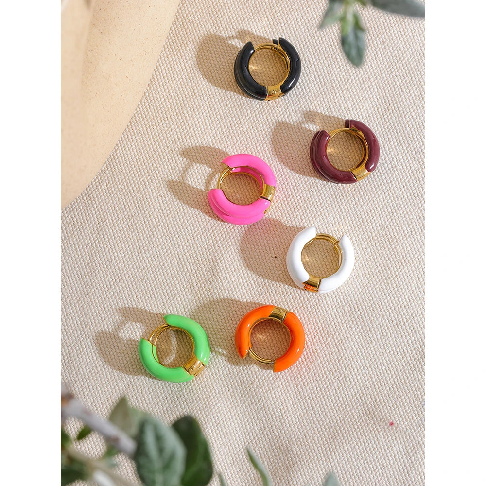 Black Enamel Geometric Earrings — Gold-Plated Stainless Steel with Enamel · PS1727