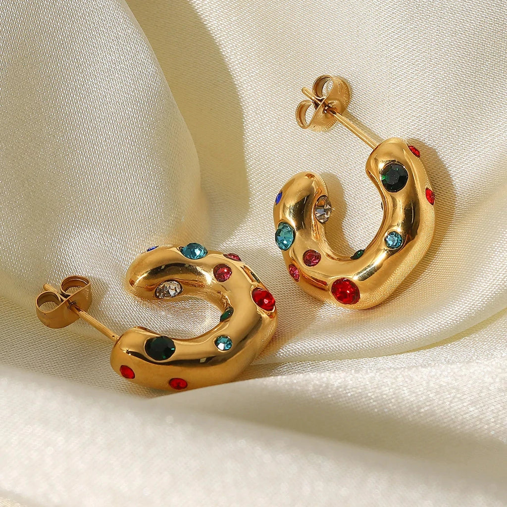 Color CZ Hoop Earrings — Stainless Steel · PS053