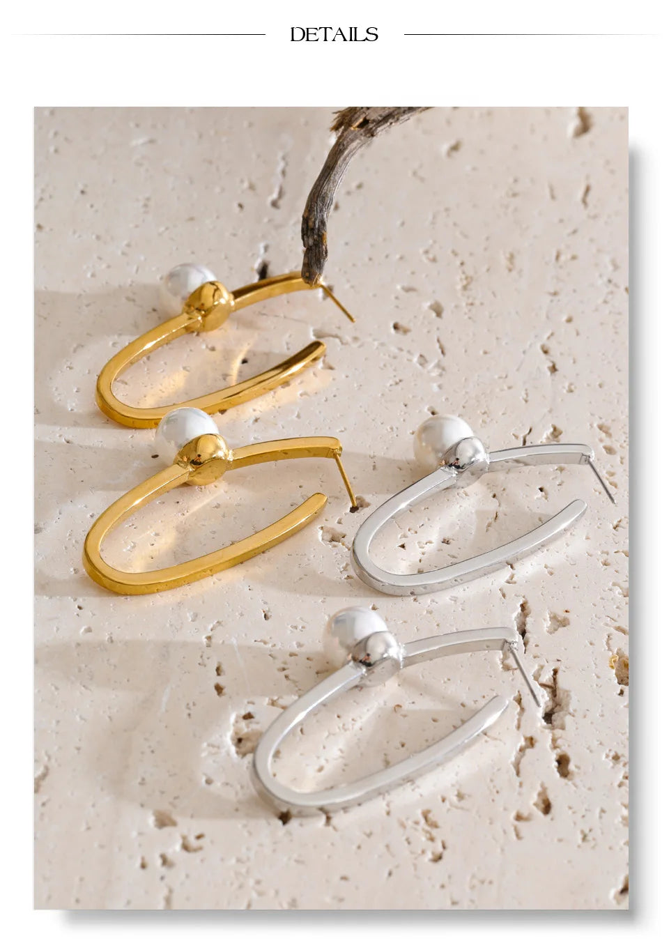 Pearl geometric earrings in gold-plated stainless steel with pearl.