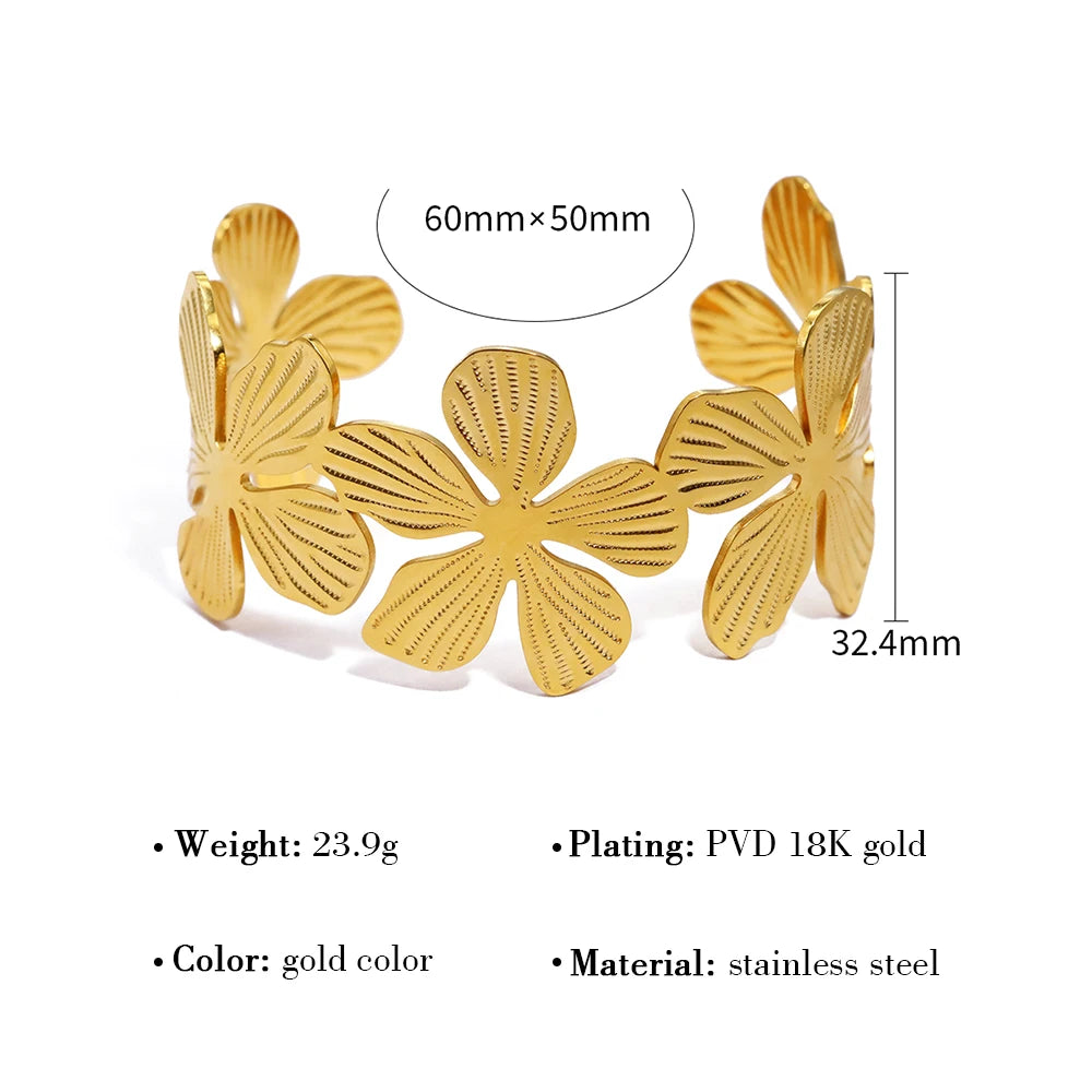 Floral Cuff Bracelet — 316L Stainless Steel · PS452