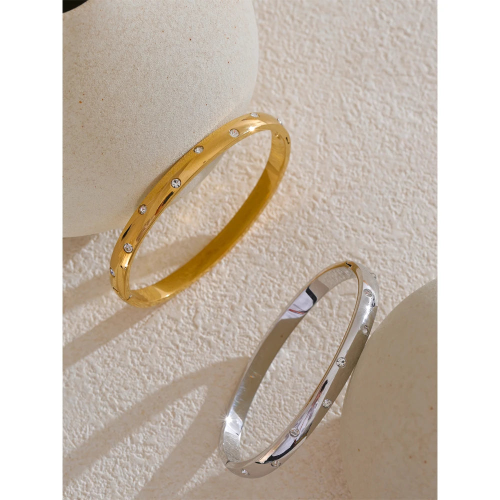 Cubic Zirconia Geometric Bracelet — Gold-Plated Stainless Steel with Cubic Zirconia · PS2150