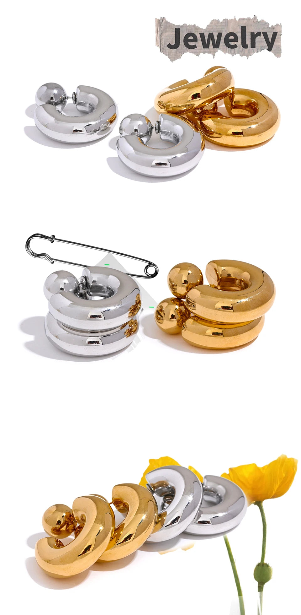 Geometric earrings in gold-plated stainless steel.