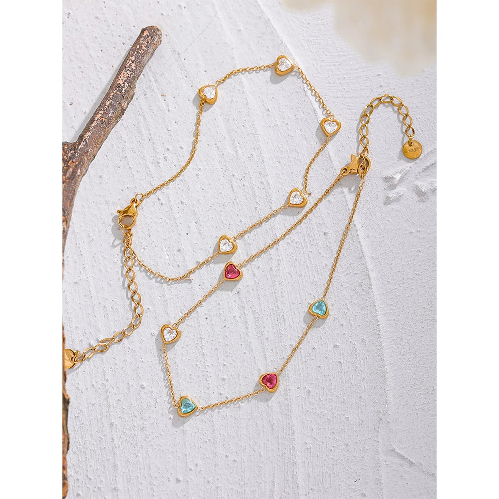 White Cubic Zirconia Heart Necklace — Gold-Plated Stainless Steel with Cubic Zirconia · PS2304