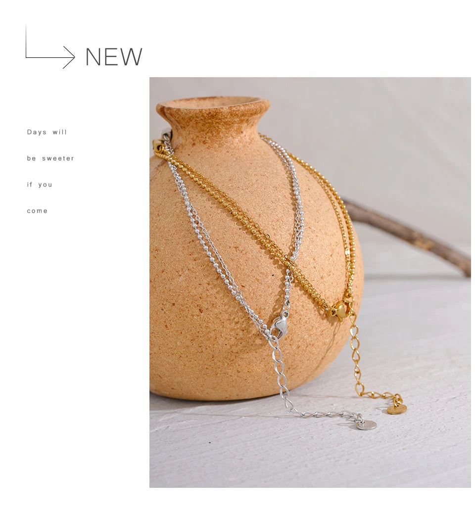 Beaded Geometric Chain Anklet — Gold-Plated Stainless Steel · PS2297
