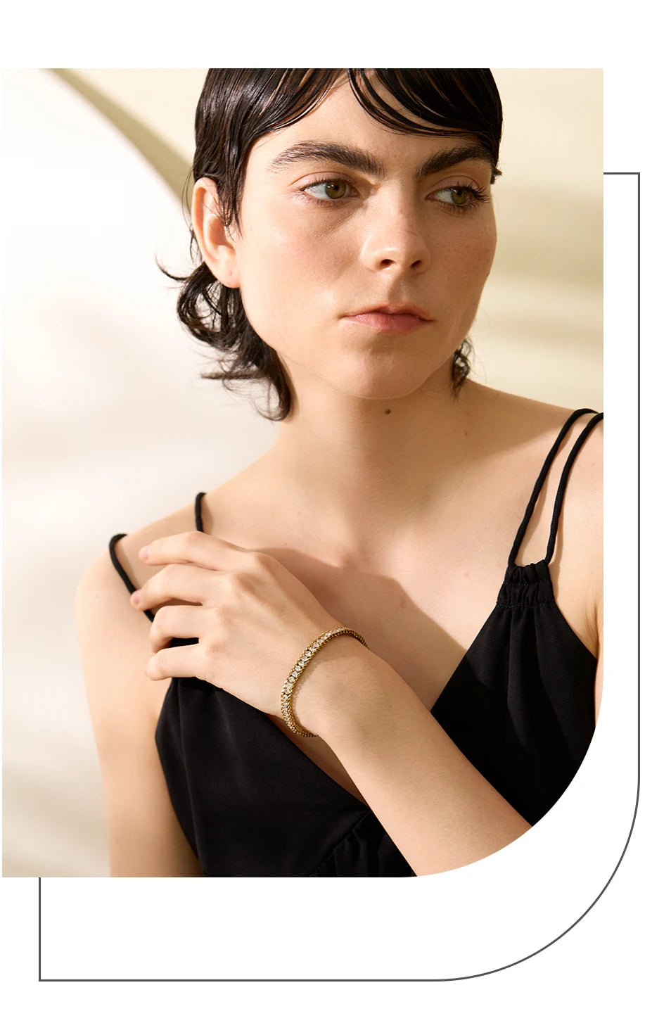 Cubic Zirconia Geometric Chain Bracelet — Gold-Plated Stainless Steel with Cubic Zirconia · PS1872