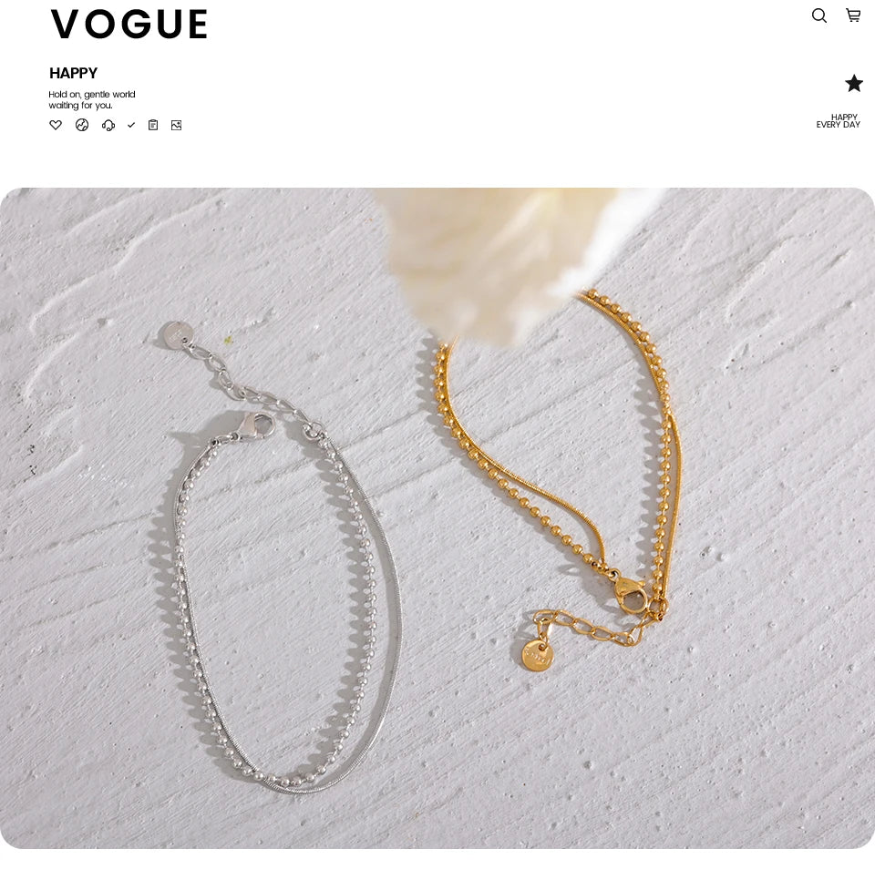 Beaded Geometric Chain Bracelet — Gold-Plated Stainless Steel · PS2234
