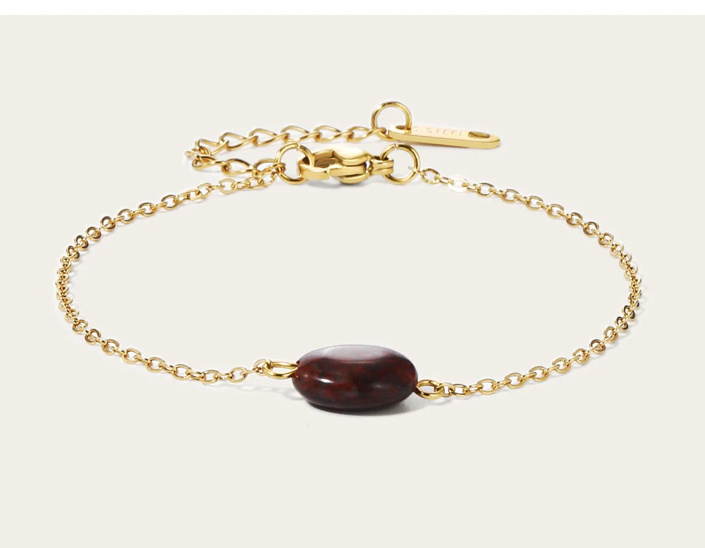 Bracelet Dark Red Natural Stone Pendants Charm — 316L Stainless Steel · PS414